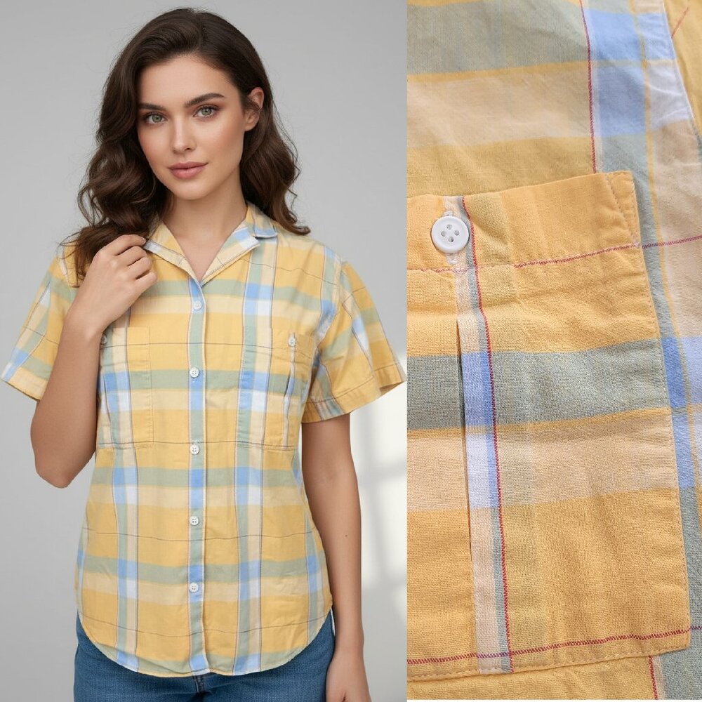 Vtg 90s plaid 100% cotton blouse - Gloria Vanderbilt brand - Picture 1 of 8
